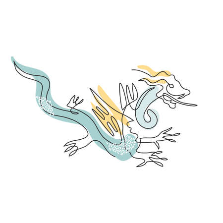 The dragon is drawn with one line. Symbol of the year. Eastern horoscope.のイラスト素材