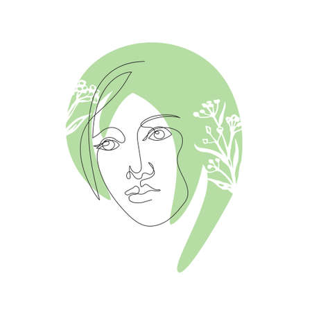 Female face drawn in one line. Continuous line.のイラスト素材