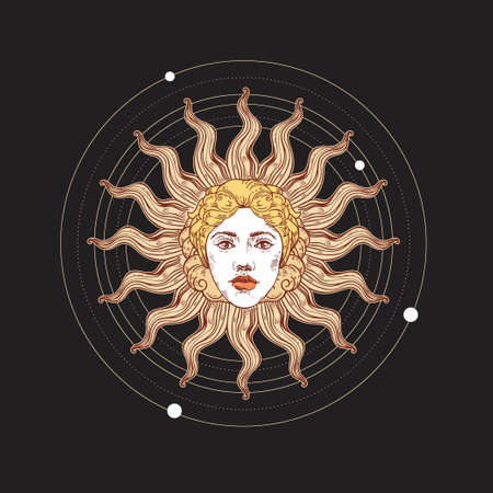 Vector image of the sun in the style of engraving.のイラスト素材