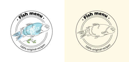 The fish is drawn in one line. Seafood. Vector frame. Restaurant menu.のイラスト素材