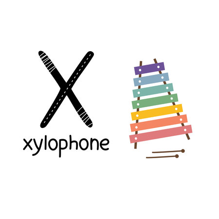 Childrens font. Letter X. Cute cartoon xylophone.のイラスト素材