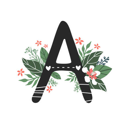 Letter A with floral design. Plant design.のイラスト素材