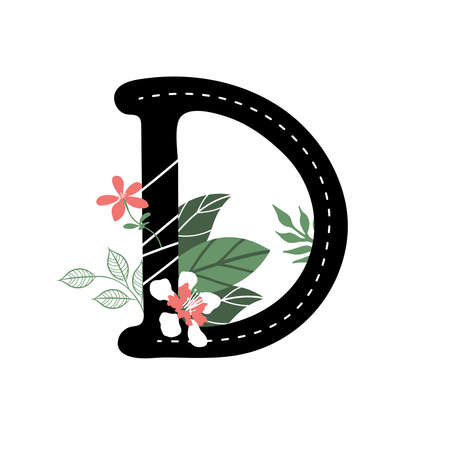 Letter D with floral design. Plant design.のイラスト素材
