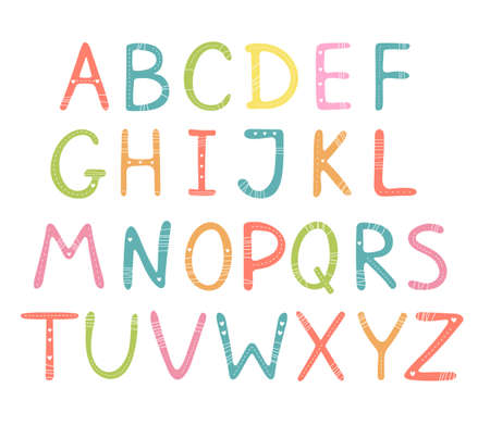 A set of letters of the English alphabet. All letters. Colored flat font. Learning to read.のイラスト素材