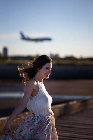 Woman Feeling The Windの写真素材
