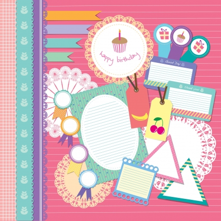 cute happy birthday scrapbook element setのイラスト素材