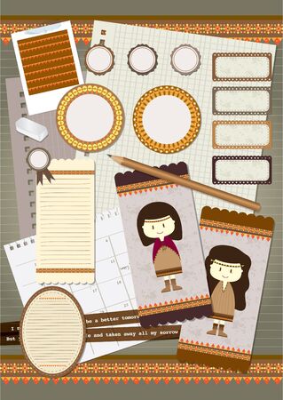 bohemian scrapbook element setのイラスト素材