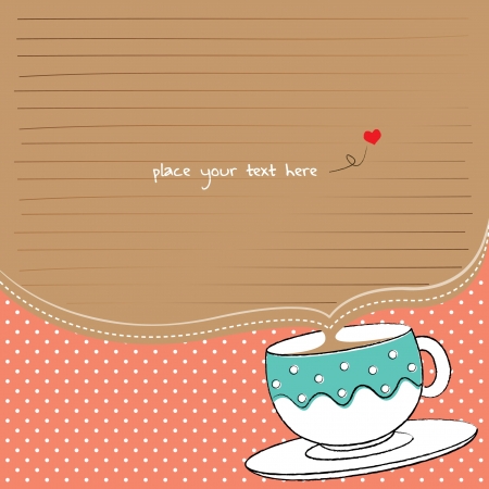 note paper with cup and polka background for tea partyのイラスト素材