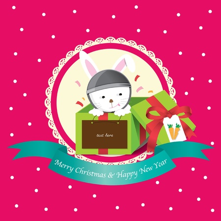 rabbit in box christmas and new year greeting cardのイラスト素材