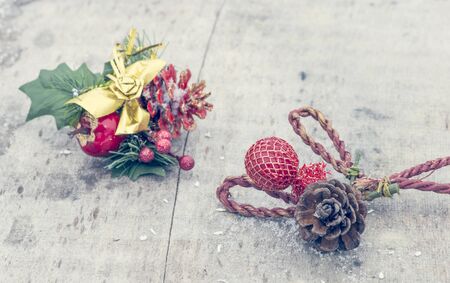 Christmas decoration on wood boardの写真素材