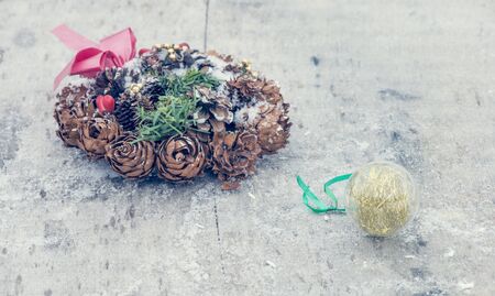 Christmas decoration on wood boardの写真素材