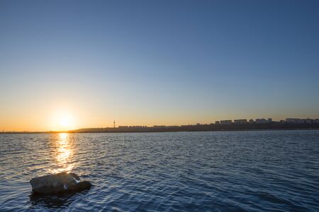 Sunset over Danubeの写真素材