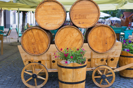 Wooden barrels on an cartの写真素材