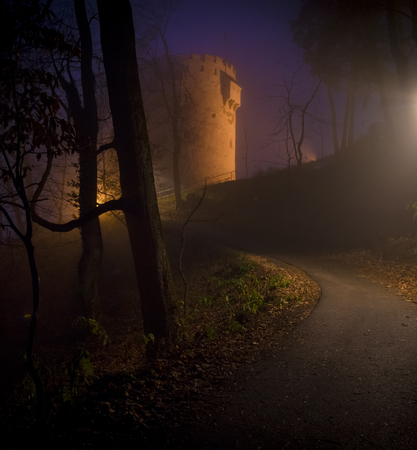 Brasov, Transylvania, Romania. White Tower bastion, built in medieval times to protect the city. Twilight scenery.のeditorial素材