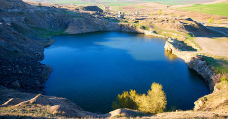 Blue lake in the mountainの写真素材