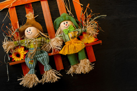 cute scarecrows figure on a stickの写真素材