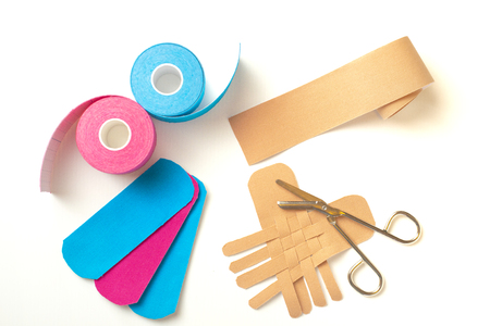 Physiotherapy and therapeutic tape for wrist pain, aches and tension. elastic therapeutic tapeの写真素材