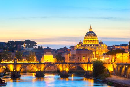 St. Peter's basilica in Vatican at dusk. Italy;の写真素材