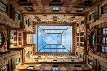 Nice architecture in Rome painted walls Galleria Sciarraの写真素材