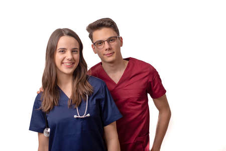 beautiful young doctors isolated over whiteの写真素材