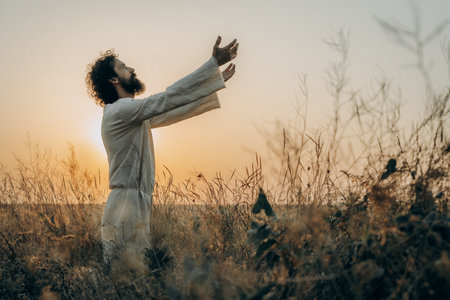 Jesus Christ  the Garden, Meditating and Prayingの写真素材