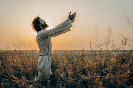 Jesus Christ  the Garden, Meditating and Prayingの写真素材