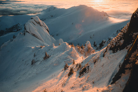 Ciucas mountains in winter, Romanian Carpathians.の写真素材