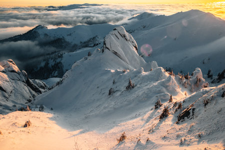 Ciucas mountains in winter, Romanian Carpathians.の写真素材