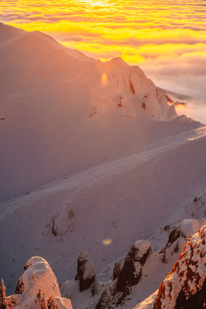 Ciucas mountains in winter, Romanian Carpathians.の写真素材