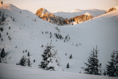 Ciucas mountains in winter, Romanian Carpathians.の写真素材