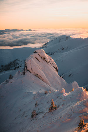 Ciucas mountains in winter, Romanian Carpathians.の写真素材