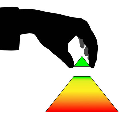 Hand holding the top section of pyramid and going to put it in placeのイラスト素材