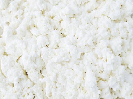 Close-up image of cottage cheese clods. Healthy food. の写真素材