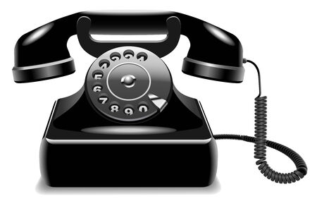 Vector illustration of realistic outdated black telephone isolated on white background.のイラスト素材