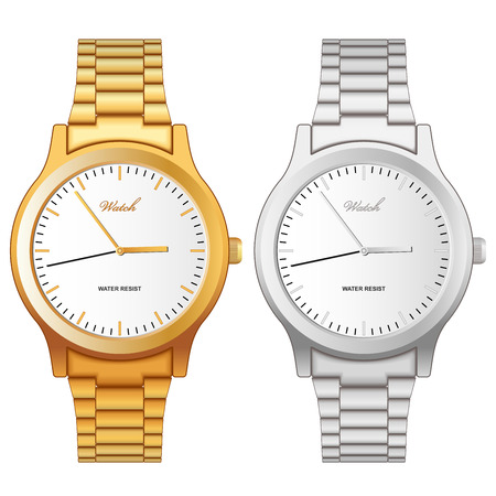 Vector illustration of classic golden and steel wristwatch isolated on white background.のイラスト素材