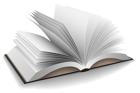 Vector illustration of opened book with hard black cover isolated on white background.のイラスト素材