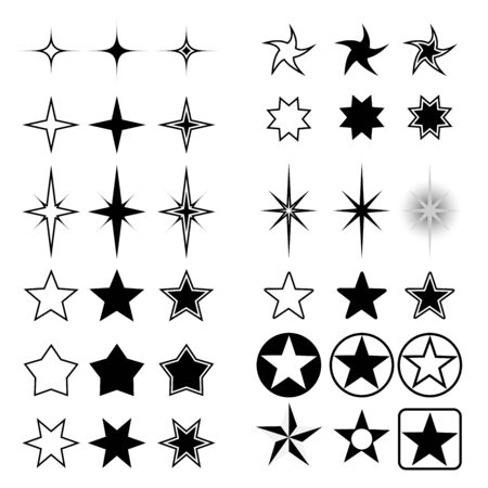 Vector collection of stars isolated on white background.のイラスト素材