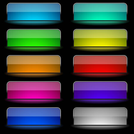 Vector set of varicolored glowing rectangular buttons.のイラスト素材