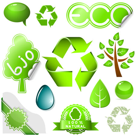 Vector set of environmental icons and labels isolated on white background.のイラスト素材