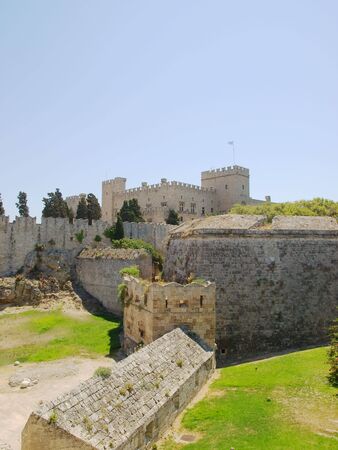 Rhodes old town walls with Grand Master's Palace in the background, Greeceの写真素材