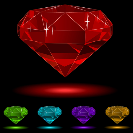 Colorful diamond  set isolated on black background.のイラスト素材