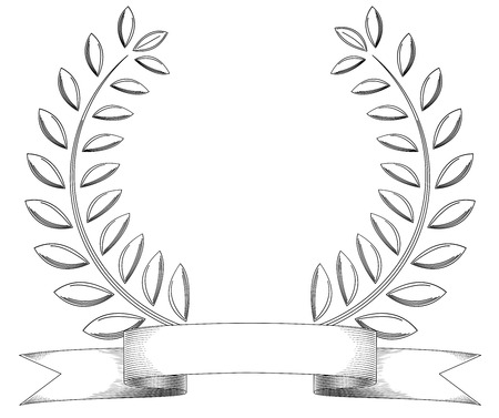 Black and white sketchy vintage wreath and banner isolated on white.のイラスト素材