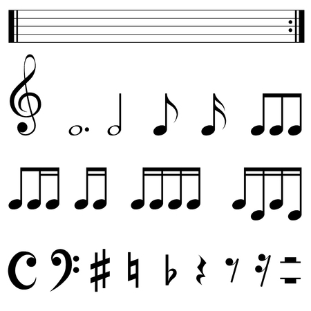 Standard music notation symbols black and white template.のイラスト素材