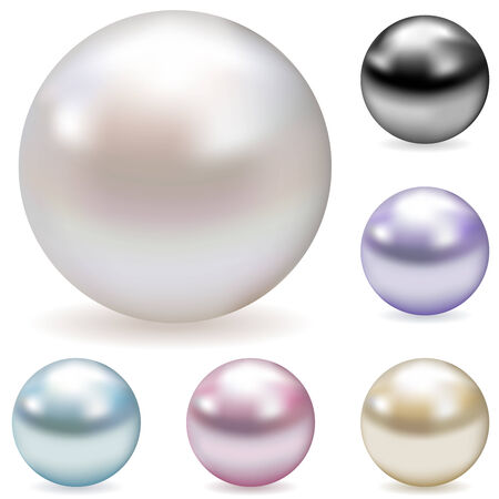 Vector collection of color pearls isolated on white. のイラスト素材