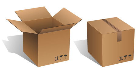 Opened and closed vector cardboard box isolated on white.のイラスト素材