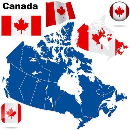 Canada vector set. Detailed country shape with region borders, flags and icons isolated on white background.のイラスト素材