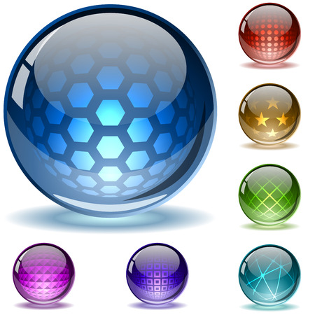 Glossy colorful abstract globes with different inner spherical patterns. Set 1.のイラスト素材