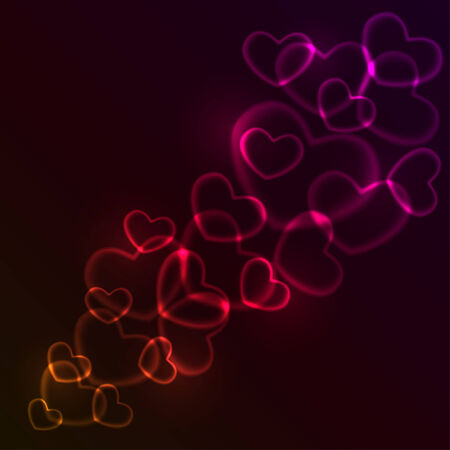 Abstract red and pink glowing heart shaped lights.のイラスト素材