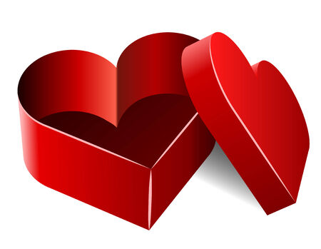 Opened empty heart shaped box isolated on white.のイラスト素材