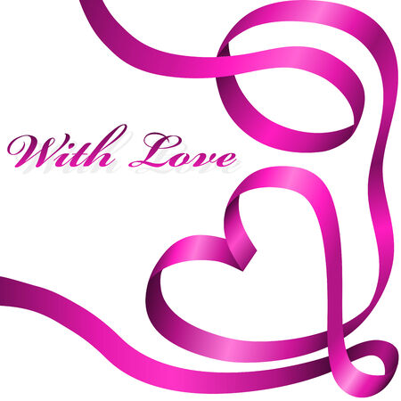 Pink decoration ribbon curled in heart shape isolated on white background.のイラスト素材